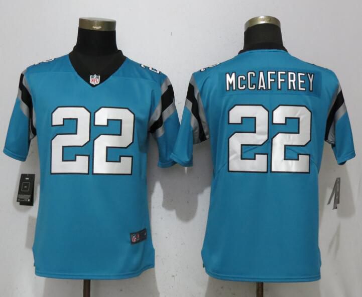 Women Carolina Panthers #22 McCaffrey Blue Vapor Untouchable Player Nike Limited NFL Jerseys->women nfl jersey->Women Jersey